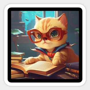 Cute Cat Reading Book Sticker
